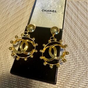 VINTAGE CHANEL Gold Iconic Logo Earrings